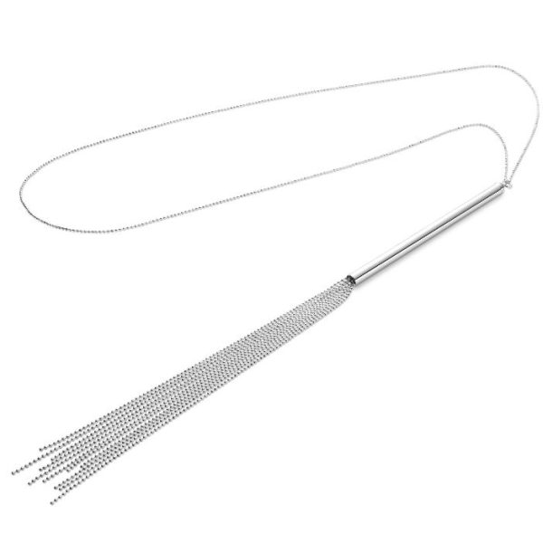 BIJOUX - MAGNIFIQUE COLLIER CHAÎNE / FOUET MÉTAL ARGENT -