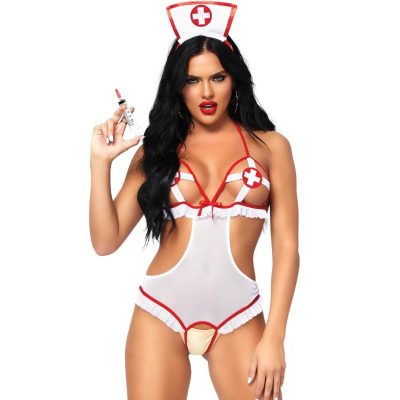 LEG AVENUE - NURSE TEDDY OUVERT CROTHLESS TAILLE UNIQUE -