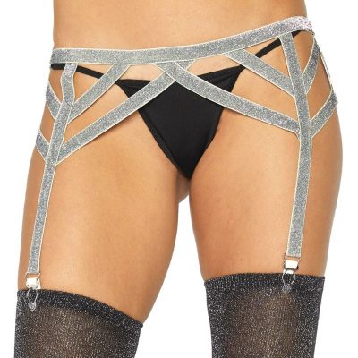 LEG AVENUE - PORTE-JARRETELLES ÉLASTIQUE LUREX ARGENT TAILLE UNIQUE -