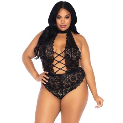 LEG AVENUE - TEDDY SANS CROTHLESS EN DENTELLE FLORALE TAILLE PLUS -