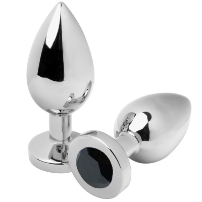 METAL HARD - PLUG ANAL DIAMANT NOIR MOYEN 7,62CM -