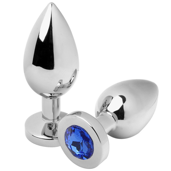 METAL HARD - PLUG ANAL BLEU DIAMANT MOYEN 7,62CM -