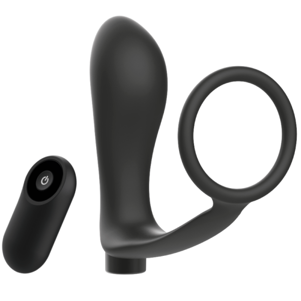 ADDICTED TOYS - ANNEAU PÉNIS AVEC TÉLÉCOMMANDE PLUG ANAL NOIR RECHARGEABLE - – Image 2