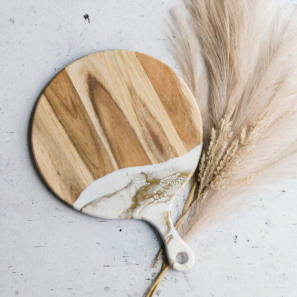 Planches rondes en acacia pour palettes de fromage  -  Gold Quartz  - LYNN & LIANA