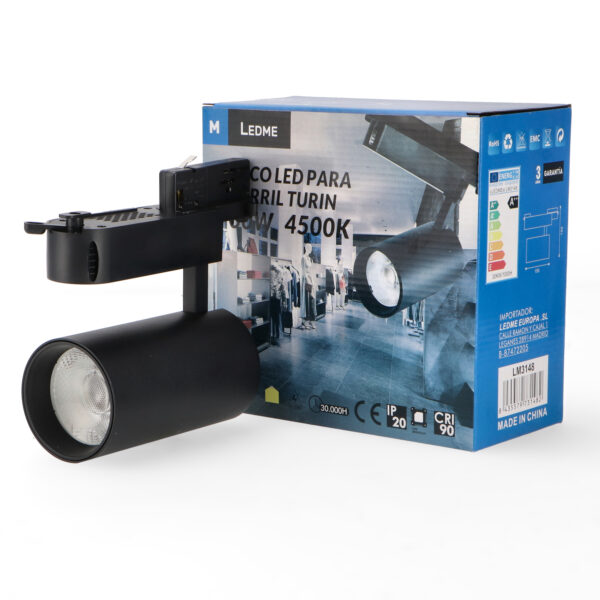 Spot Led sur Rail Noir Turin 30W Triphasé 6000K - Ledme - LM3147 – Image 3