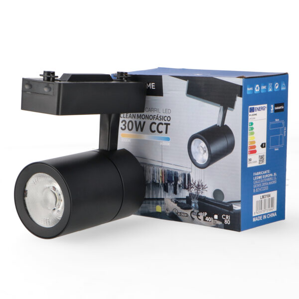 Spot LED sur Rail Clean Noir 30W Monophasé CCT CCT - Ledme - LM3164 – Image 3
