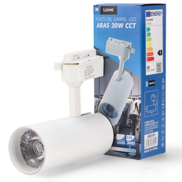 Spot LED sur rail Blanc Aras 30W Monophasé CCT CCT - Ledme - LM3161 – Image 3