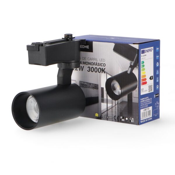 Spot LED sur Rail Noir Berna 12W Monophasé 3000K - Ledme - LM3110 – Image 3