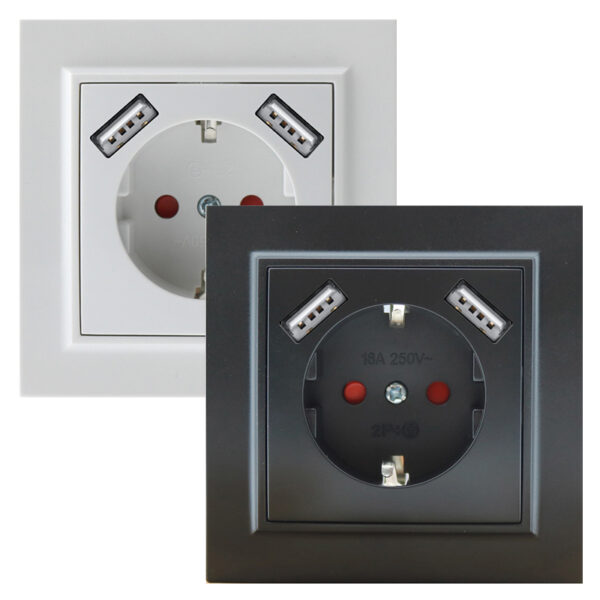 Prise Encastrable Type F Schuko Avec Double USB - EP Noir - Ledme - EP-19-B
