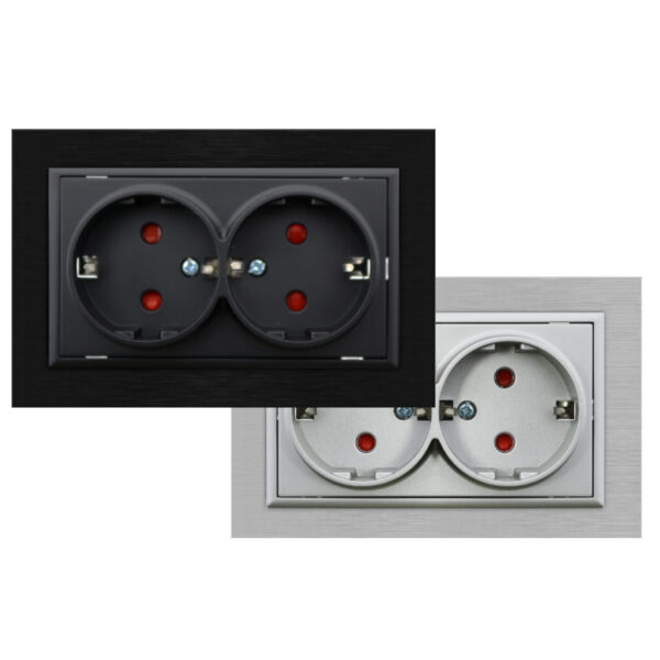 Prise encastrée double type Schuko - FL Noir - Ledme - FL-15-B