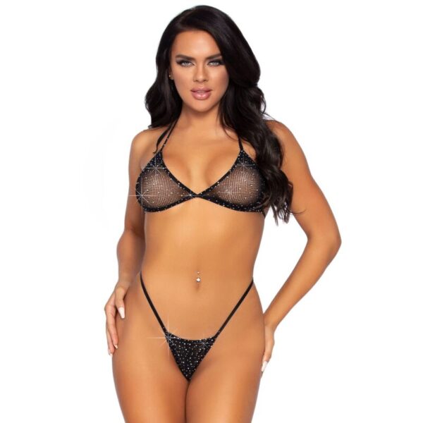 LEG AVENUE - HAUT DE BIKINI RÉSILLE ET G-STRING TAILLE UNIQUE -