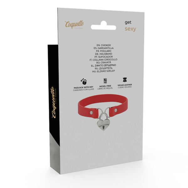 COQUETTE - CHIC DESIRE COLLIER EN CUIR VEGAN ROUGE AVEC ACCESSOIRE COEUR AVEC CL? - – Image 6