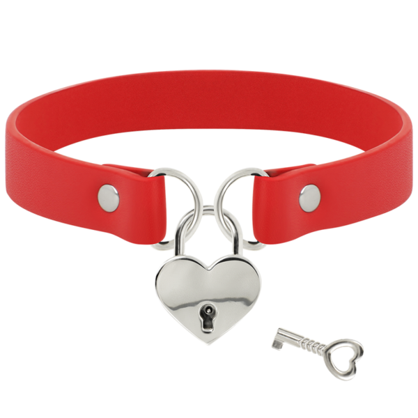 COQUETTE - CHIC DESIRE COLLIER EN CUIR VEGAN ROUGE AVEC ACCESSOIRE COEUR AVEC CL? - – Image 3