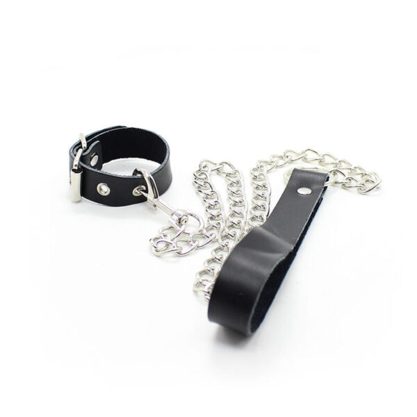 OHMAMA FETISH - COLLIER PÉNIS ET BRACELET EN CUIR AVEC CHAÎNE MÉTALLIQUE - – Image 2