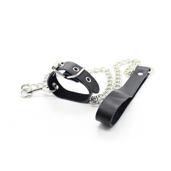 OHMAMA FETISH - COLLIER PÉNIS ET BRACELET EN CUIR AVEC CHAÎNE MÉTALLIQUE - – Image 3