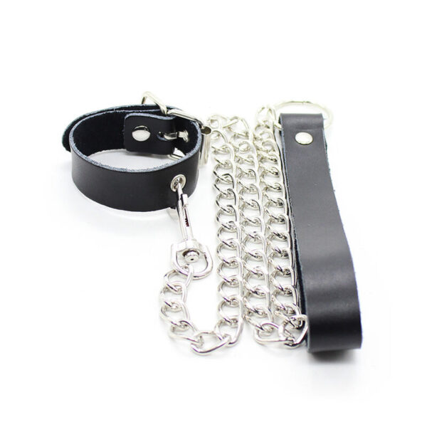 OHMAMA FETISH - COLLIER PÉNIS ET BRACELET EN CUIR AVEC CHAÎNE MÉTALLIQUE - – Image 4