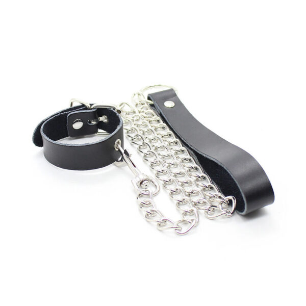 OHMAMA FETISH - COLLIER PÉNIS ET BRACELET EN CUIR AVEC CHAÎNE MÉTALLIQUE - – Image 5
