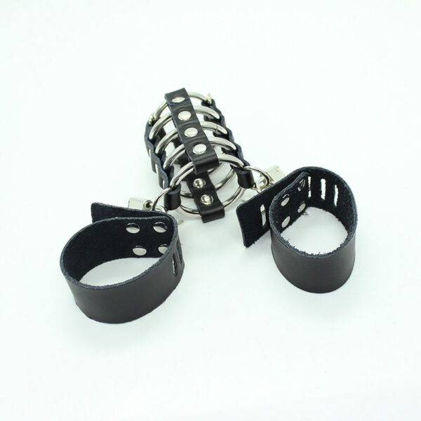 OHMAMA FETISH - CAGE  PÉNIS AVEC ANNEAUX MÉTALLIQUES ET SANGLE EN CUIR - – Image 4