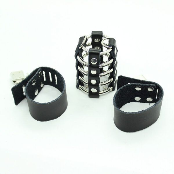 OHMAMA FETISH - CAGE  PÉNIS AVEC ANNEAUX MÉTALLIQUES ET SANGLE EN CUIR - – Image 5