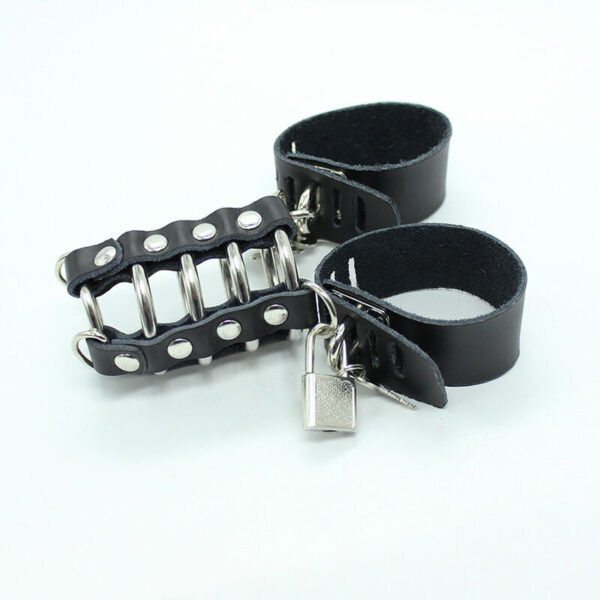 OHMAMA FETISH - CAGE  PÉNIS AVEC ANNEAUX MÉTALLIQUES ET SANGLE EN CUIR - – Image 3