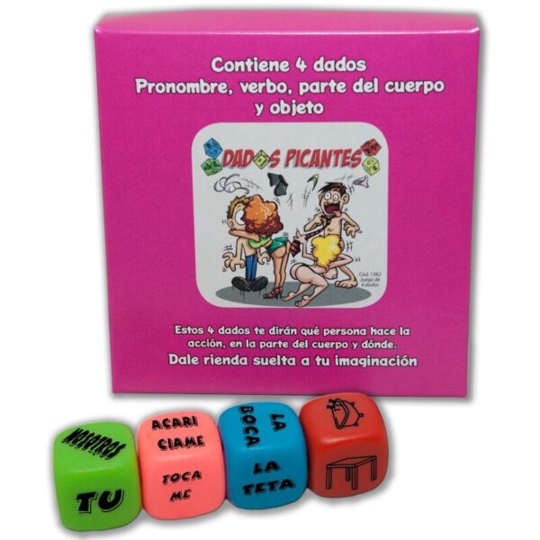 DIABLO PICANTE - JEU DE 4 DÉS DE PRONOM, VERBE, PARTIE DU CORPS ET LIEU -