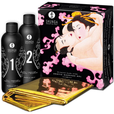 SHUNGA - GEL DE MASSAGE ÉROTIQUE ORIENTAL CORPS À CORPS FRAISES ET CAVA -