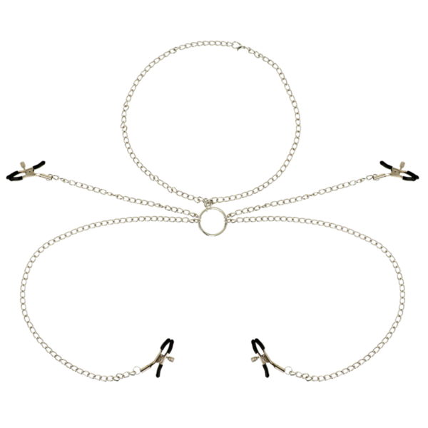 OHMAMA FETISH 4 PINCES À TÉTONS AVEC COLLIER CHAÎNE -