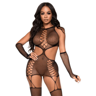 LEG AVENUE - ROBE JARRATIÈRE AVEC GANTS TAILLE UNIQUE -