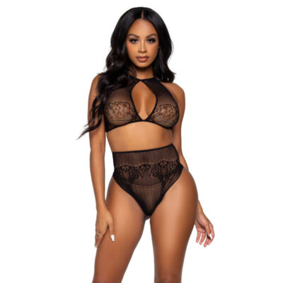 LEG AVENUE - ENSEMBLE DEUX PIÈCES HALTER CROP TOP & THONG CULOTTE TAILLE UNIQUE -