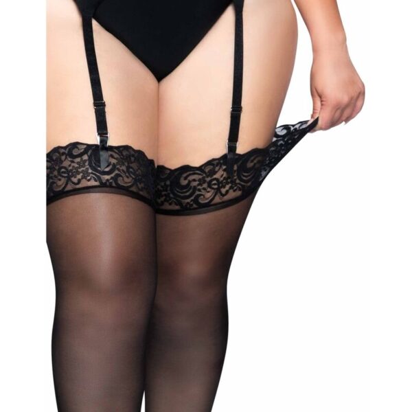 LEG AVENUE - OUTLET - BAS EN NYLON NOIR AVEC DENTELLE TOP PLUS - – Image 3