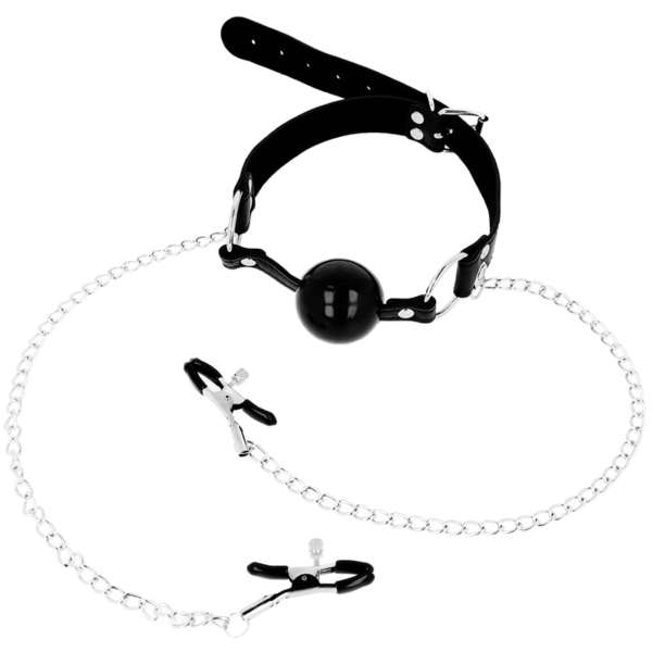 OHMAMA FETISH BLACK BALL GAG WITH NIPPLE CLAMPS -