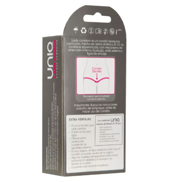 UNIQ - LADY CONDOM PRÉSERVATIFS FÉMININS SANS LATEX AVEC PORTE-JARRETELLES 3 UNITÉS - – Image 2