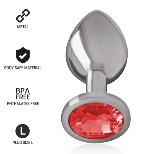 INTENSE - PLUG ANAL EN MÉTAL ALUMINIUM AVEC CRISTAL ROUGE TAILLE L -