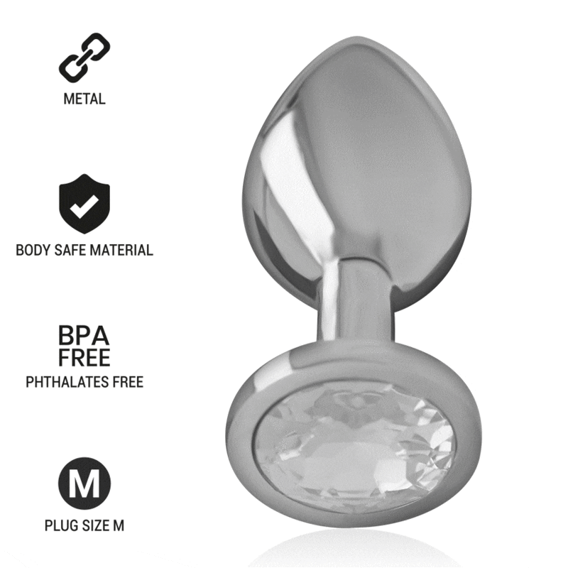 INTENSE - PLUG ANAL EN MÉTAL ALUMINIUM AVEC CRISTAL DARGENT TAILLE M -