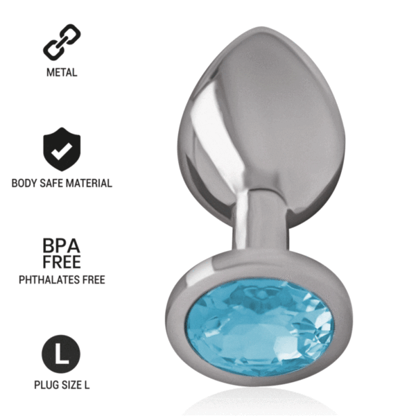 INTENSE - PLUG ANAL EN MÉTAL ALUMINIUM AVEC CRISTAL BLEU TAILLE L - – Image 2