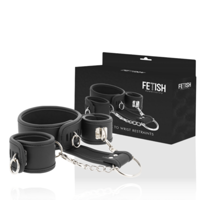 FETISH SUBMISSIVE - COLLIER ET MENOTTES EN CUIR VÉGAN AVEC DOUBLURE EN NOPRÈNE -