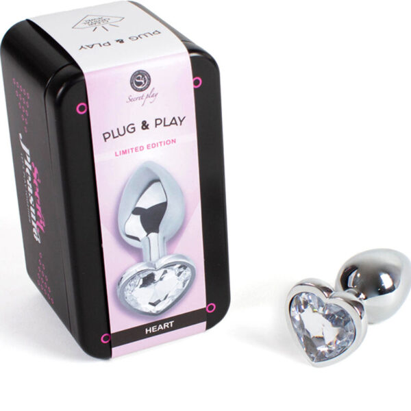 SECRETPLAY - PLUG ANAL EN MÉTAL COEUR CRISTAL CLAIR PETITE TAILLE 7 CM - – Image 2