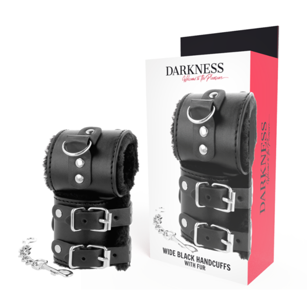 DARKNESS - MENOTTES AJUSTABLES EN CUIR NOIR AVEC DOUBLURE -