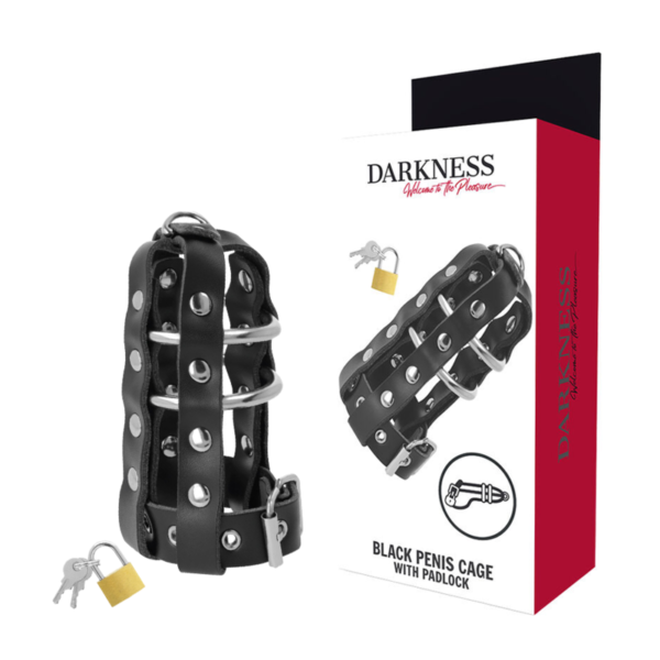 DARKNESS - CAGE DE CHASTETÉ EN CUIR AVEC SERRURE -