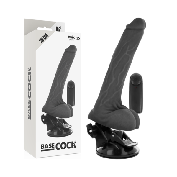 BASECOCK - VIBRATEUR RÉALISTE NOIR TÉLÉCOMMANDE AVEC TESTICULES 20 CM -O- 4 CM - – Image 3
