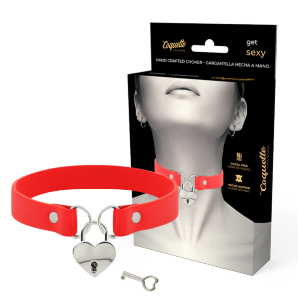 COQUETTE - CHIC DESIRE COLLIER EN CUIR VEGAN ROUGE AVEC ACCESSOIRE COEUR AVEC CL? - – Image 2