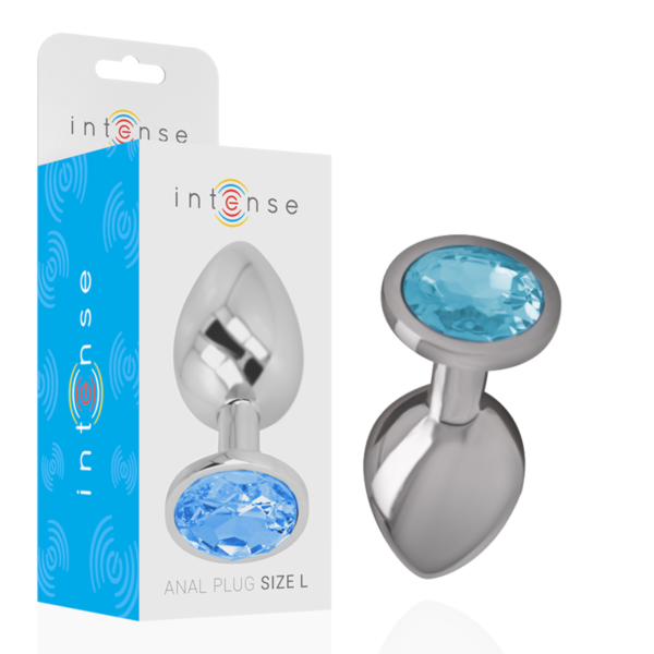 INTENSE - PLUG ANAL EN MÉTAL ALUMINIUM AVEC CRISTAL BLEU TAILLE L -