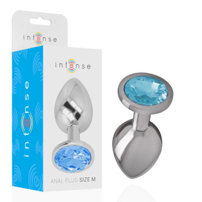 INTENSE - PLUG ANAL EN MÉTAL ALUMINIUM AVEC VERRE BLEU TAILLE M -