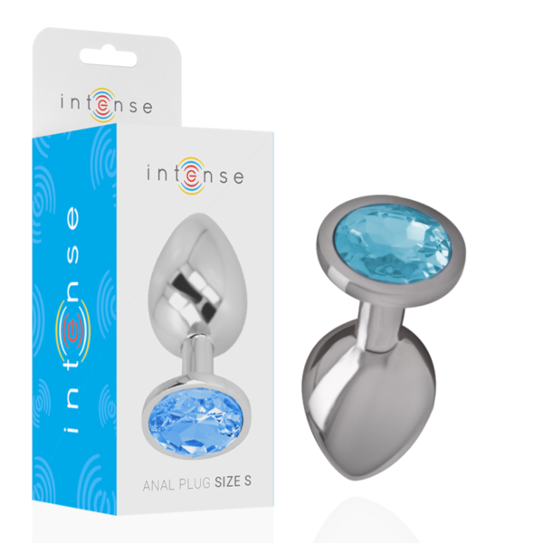 INTENSE - PLUG ANAL EN MÉTAL ALUMINIUM AVEC CRISTAL BLEU TAILLE S -