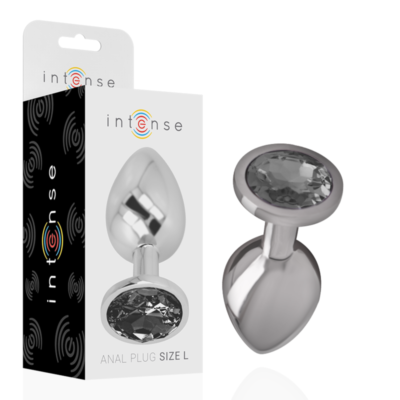 INTENSE - PLUG ANAL EN MÉTAL ALUMINIUM AVEC VERRE NOIR TAILLE L -
