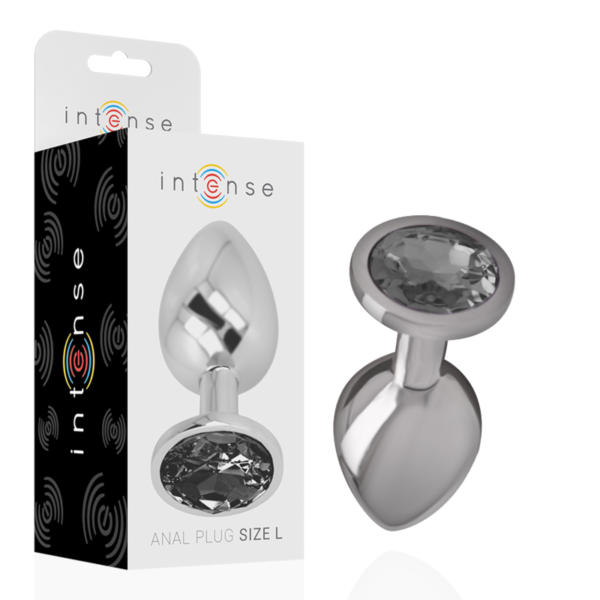INTENSE - PLUG ANAL EN MÉTAL ALUMINIUM AVEC VERRE NOIR TAILLE L -