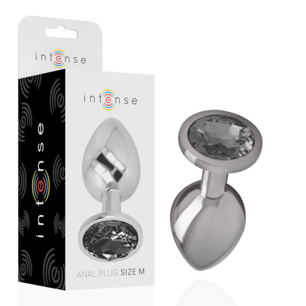 INTENSE - PLUG ANAL EN MÉTAL ALUMINIUM AVEC VERRE NOIR TAILLE M -