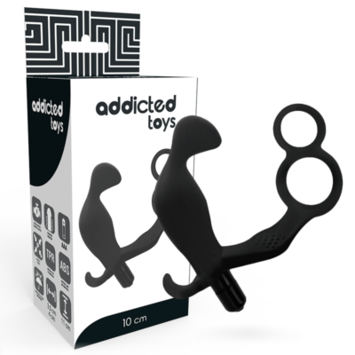 ADDICTED TOYS - PLUG ANAL AVEC DOUBLE ANNEAU PÉNIS ET TESTICULES NOIR -