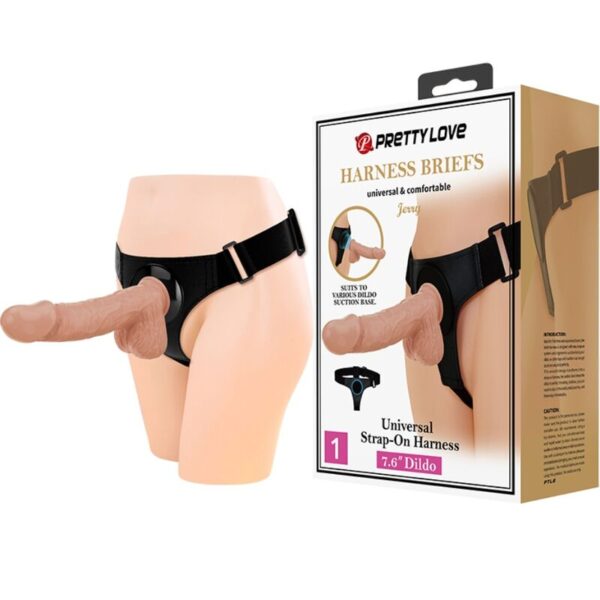 PRETTY LOVE - SLIP HARNAIS HARNAIS UNIVERSEL AVEC GODE JERRY 21,8 CM NATUREL -