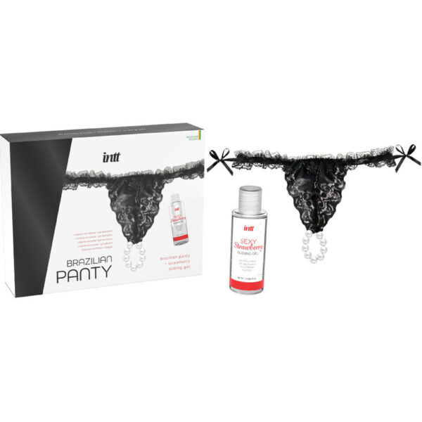 INTT RELEASES - CULOTTE BRÉSILIENNE NOIRE AVEC PERLES ET GEL LUBRIFIANT 50 ML - – Image 3